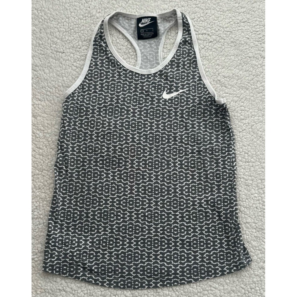 Girls Nike White & Charcoal Sleeveless Tank Top Athletic Running Shirt Size L